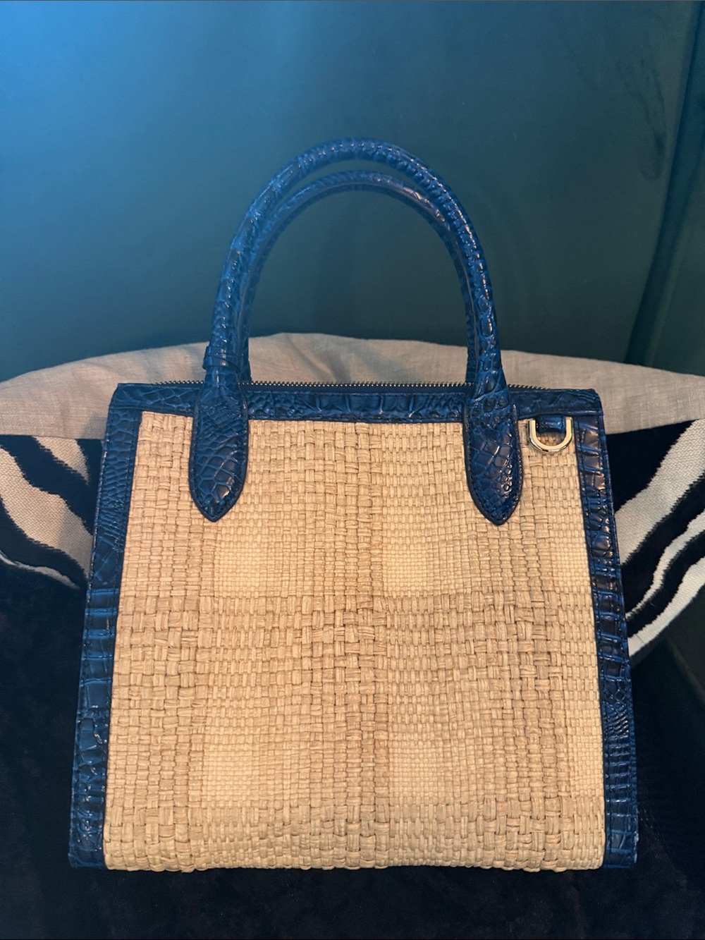 Brahmin Blue Trim Woven Satchel - Picture 7 of 13